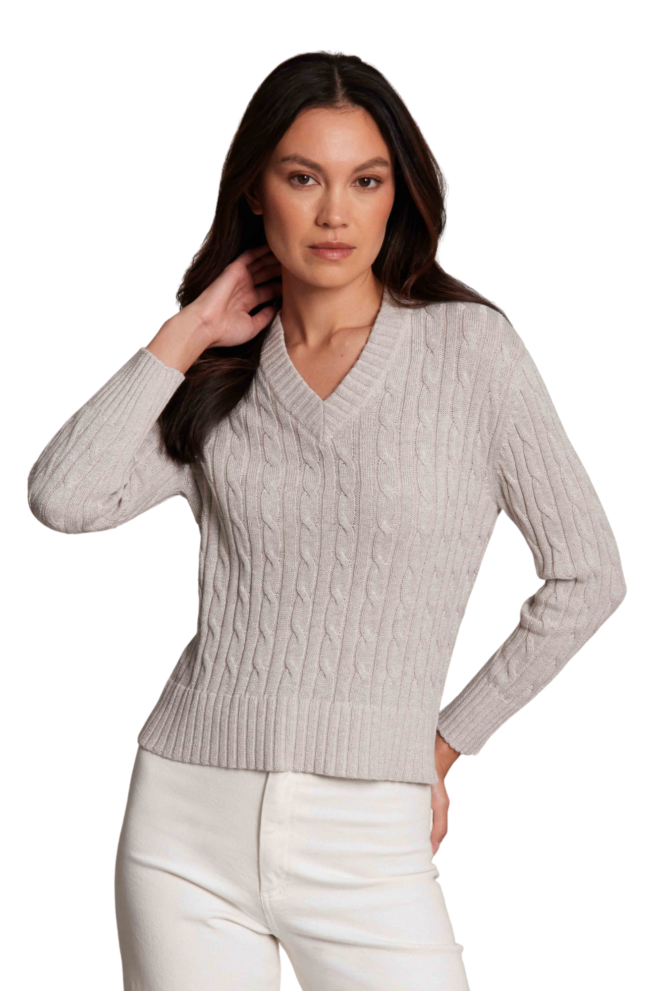 Sparkle V Neck Ecru