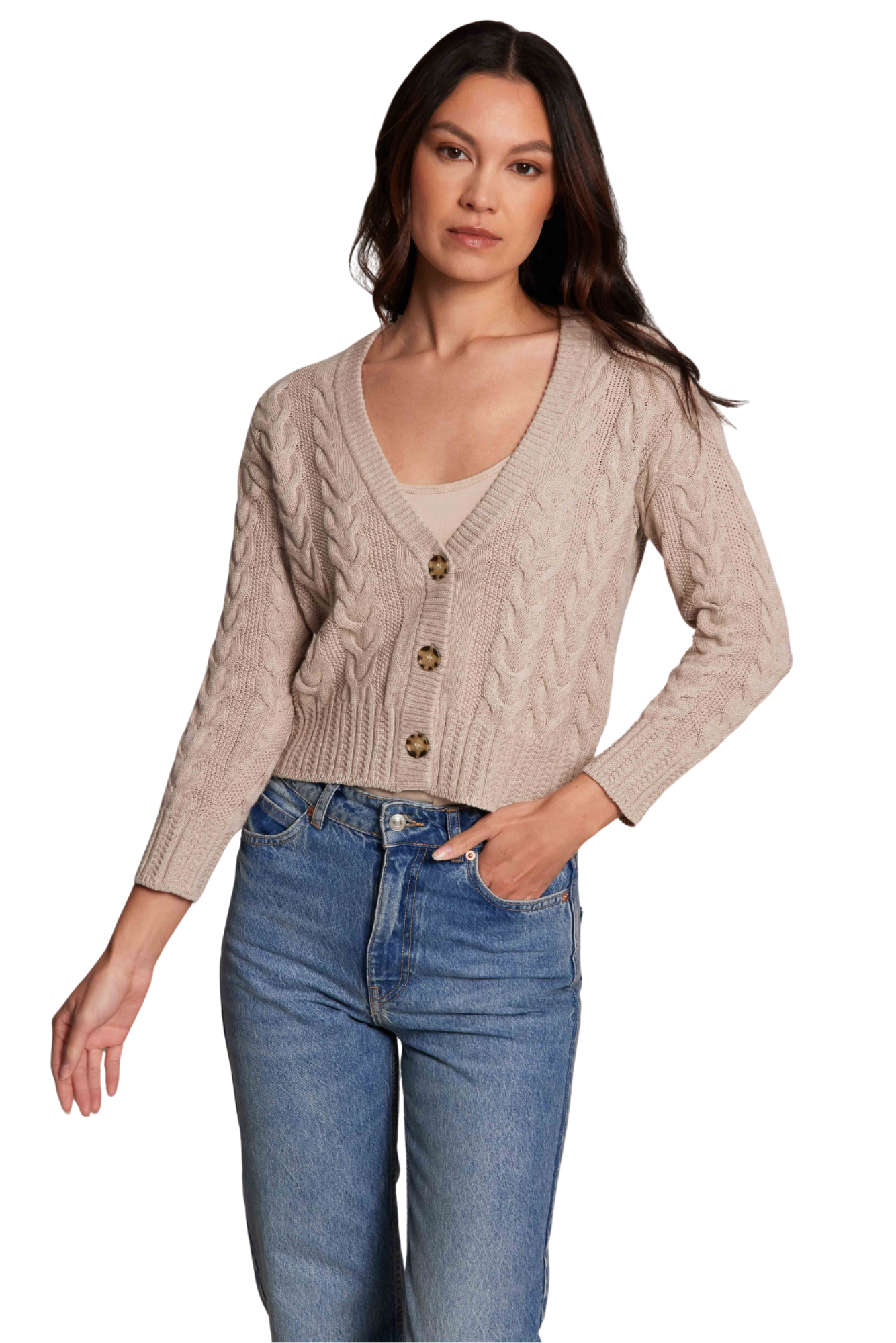 Cotton Cable Cardigan Biscotti