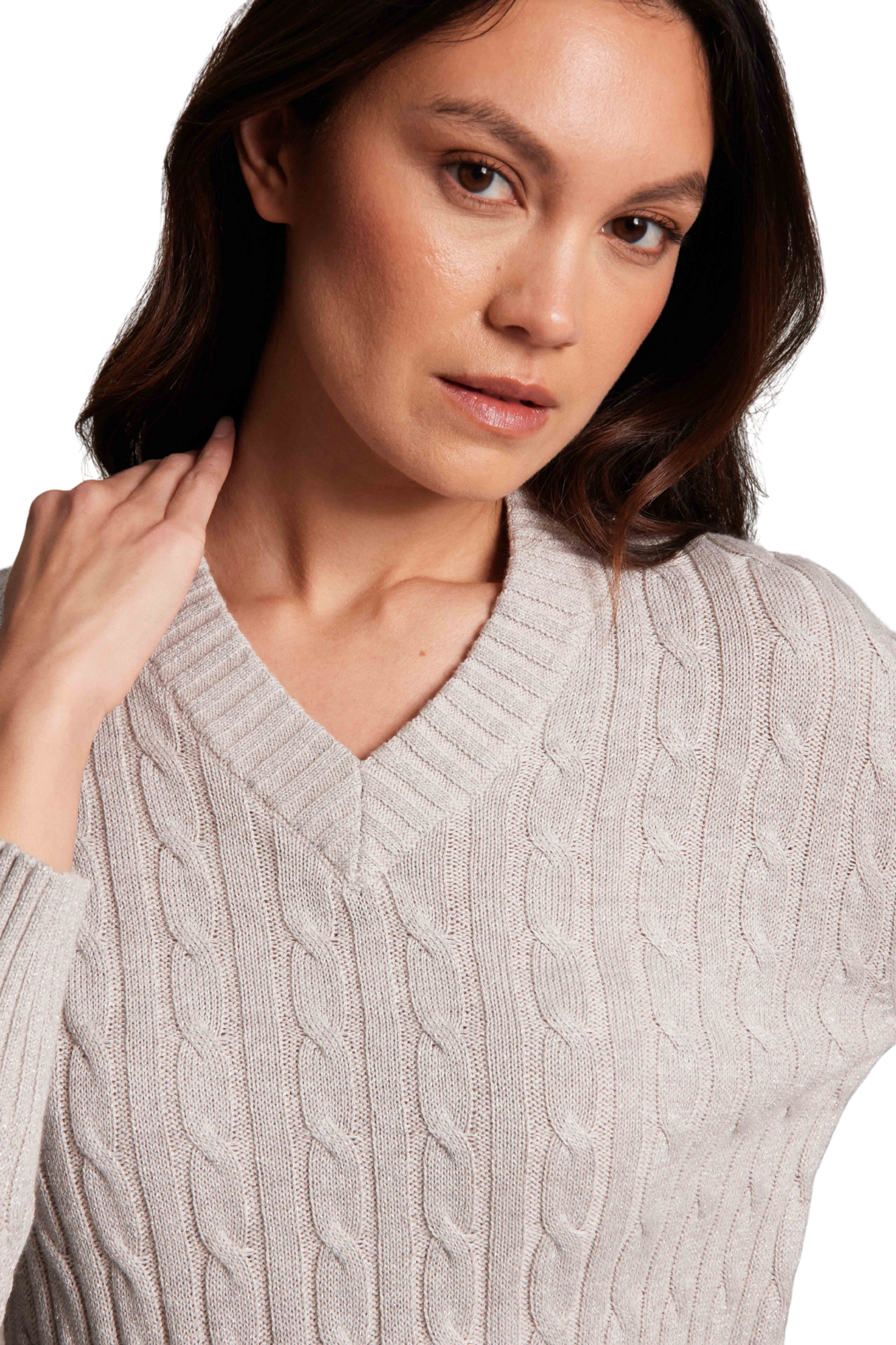 Sparkle V Neck Ecru