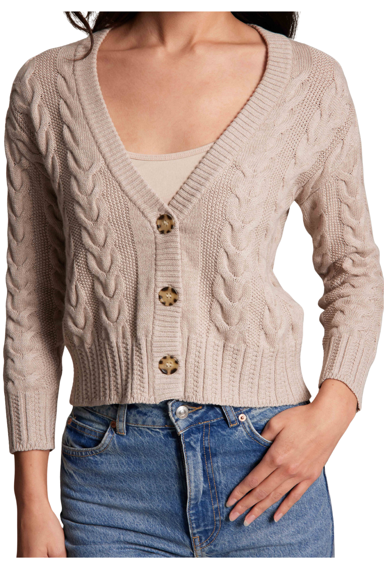 Cotton Cable Cardigan Biscotti