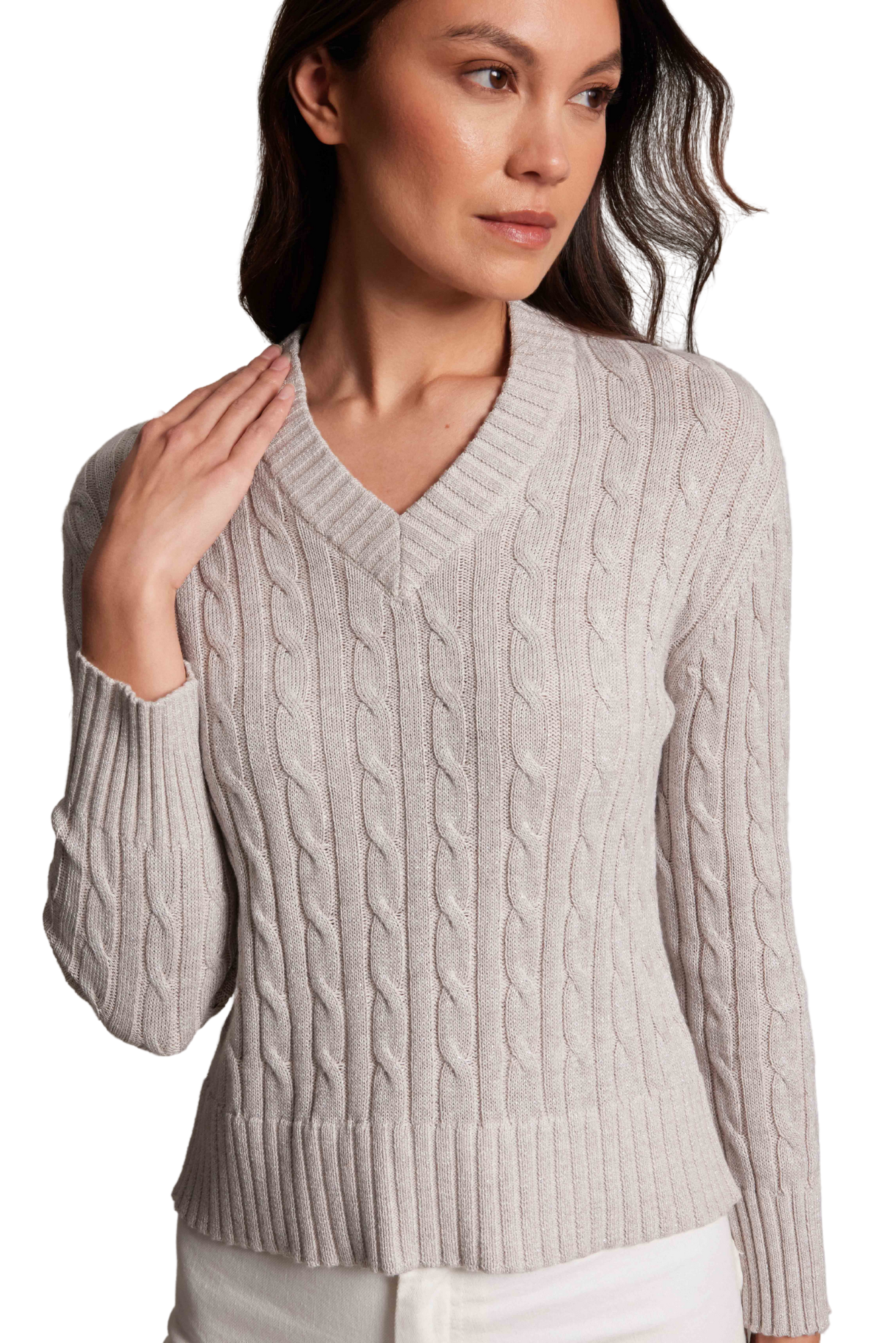 Sparkle V Neck Ecru