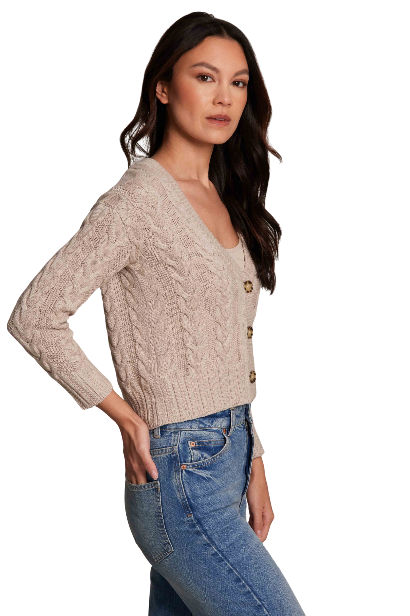 Cotton Cable Cardigan Biscotti