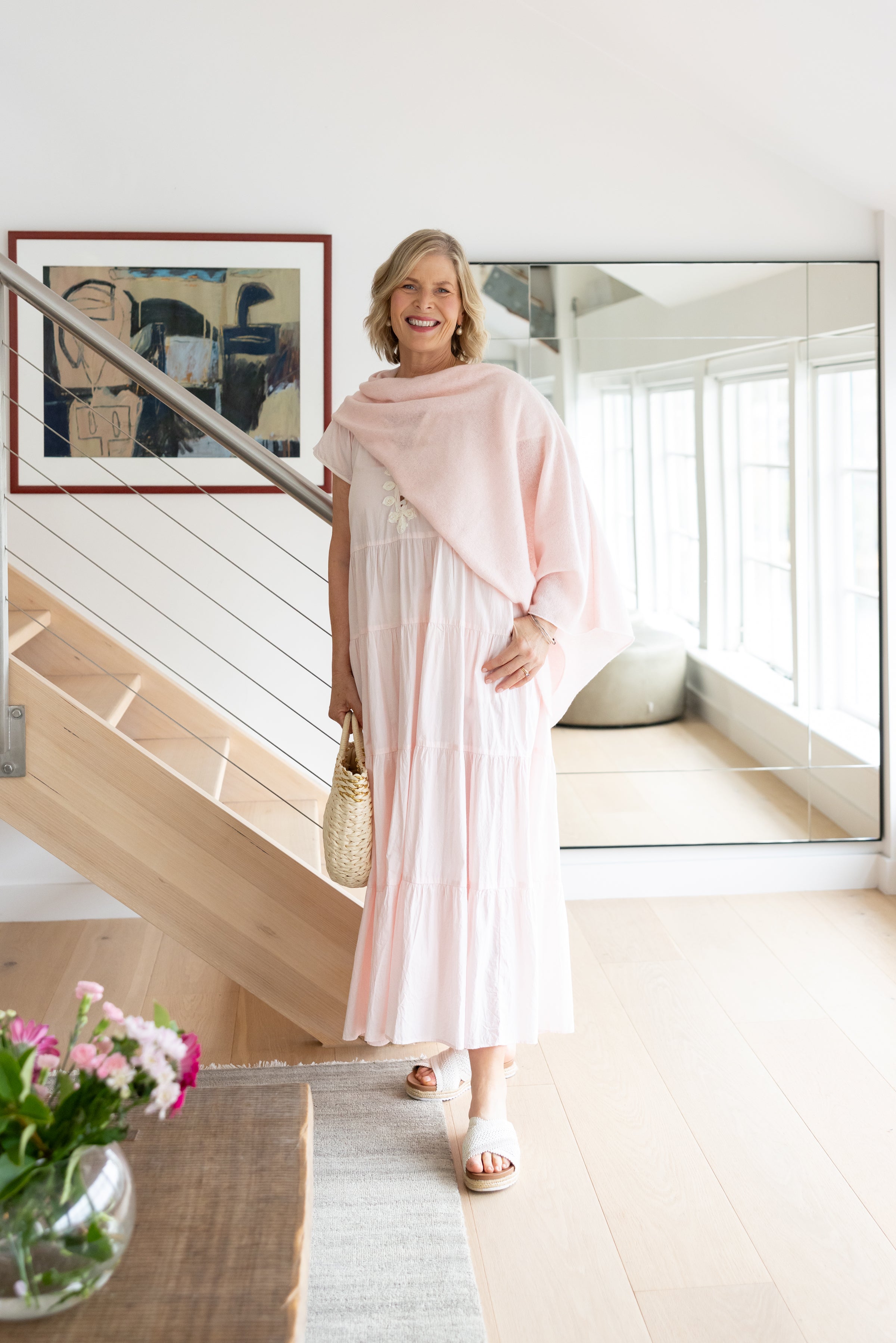 Camellia Dress Shell Pink & White