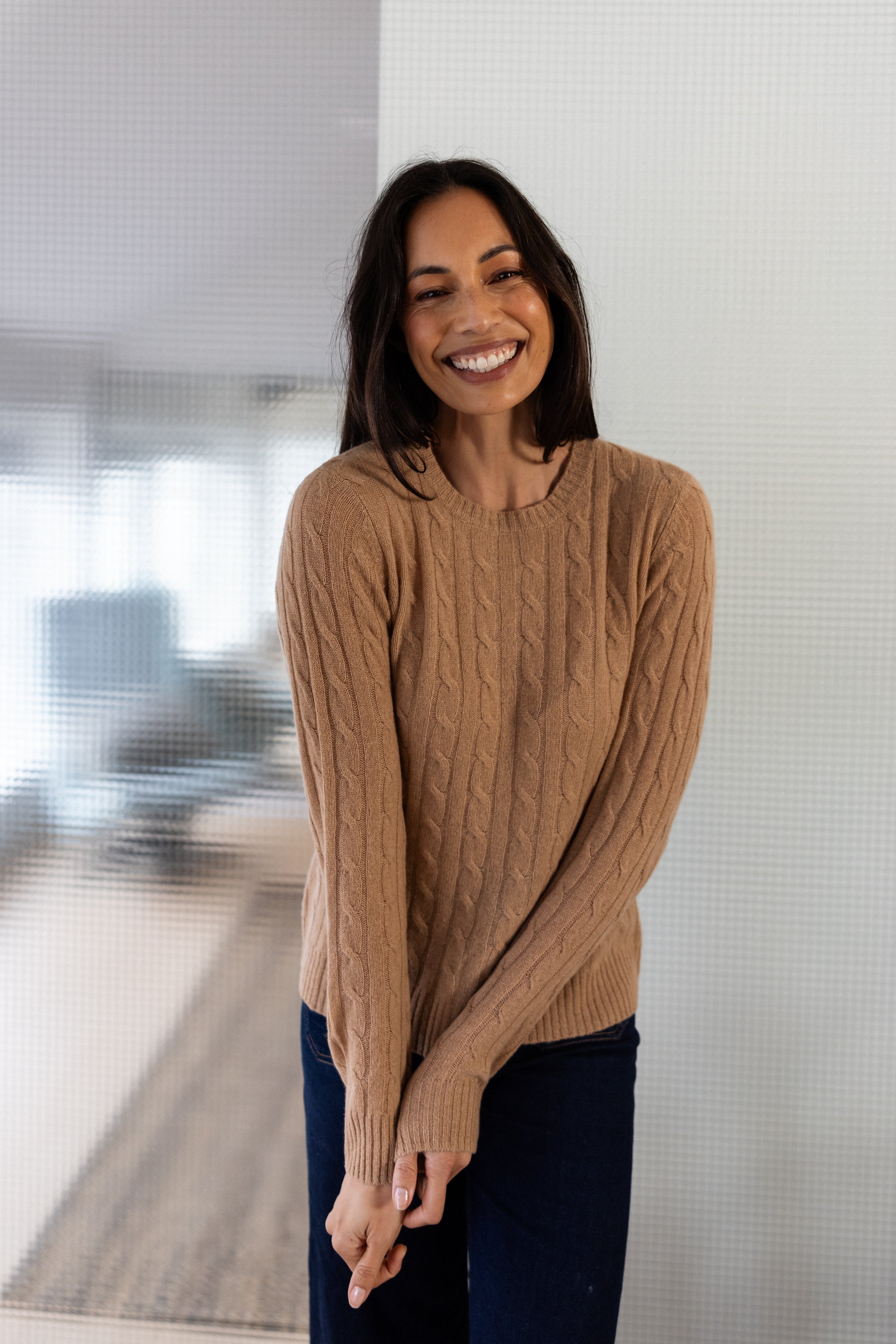 Cable Crew Neck Baby Camel