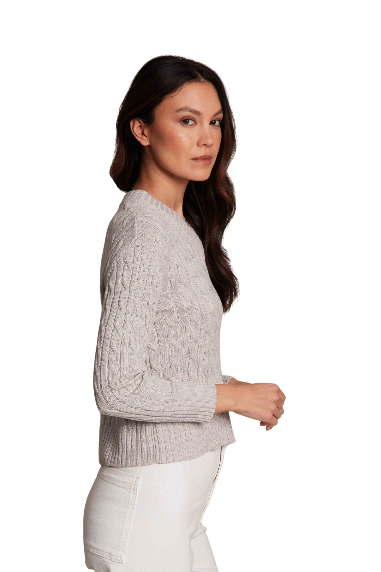 Sparkle V Neck Ecru