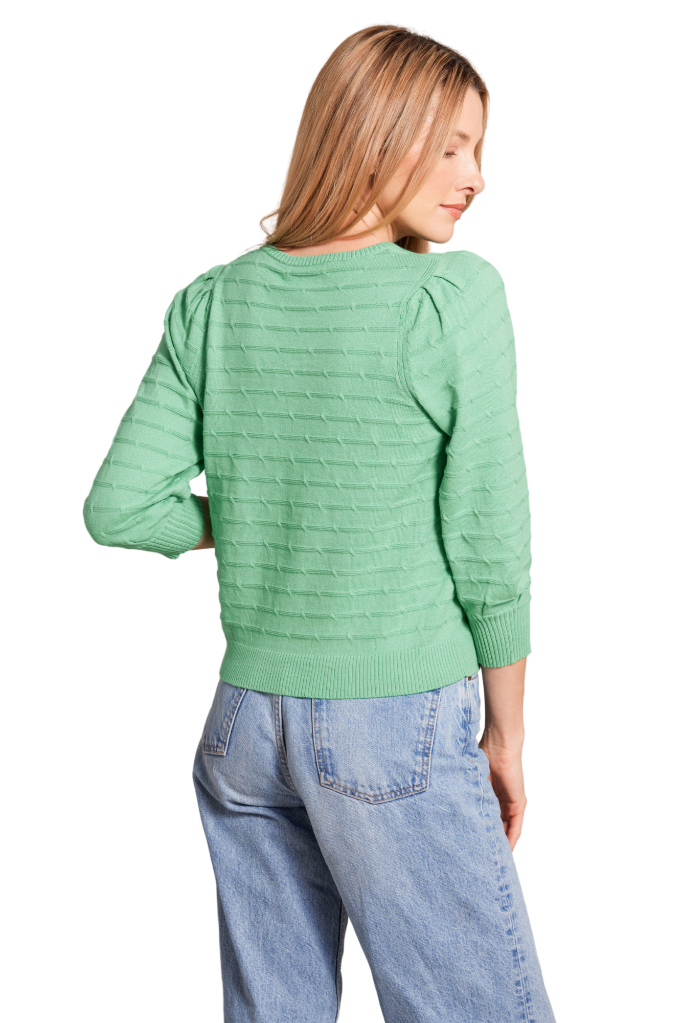 Audrey 3/4 Puff Sleeve Rolling Green