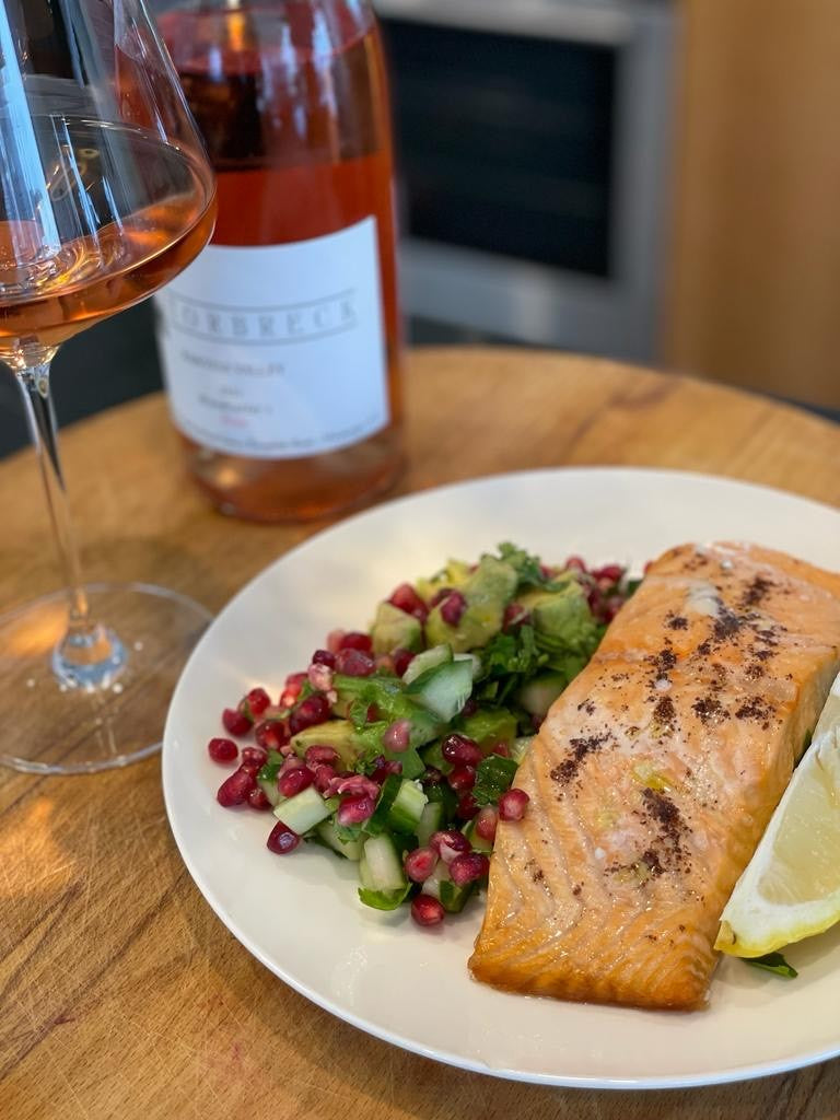 Sumac Salmon with Pomegranate and Avocado Salad