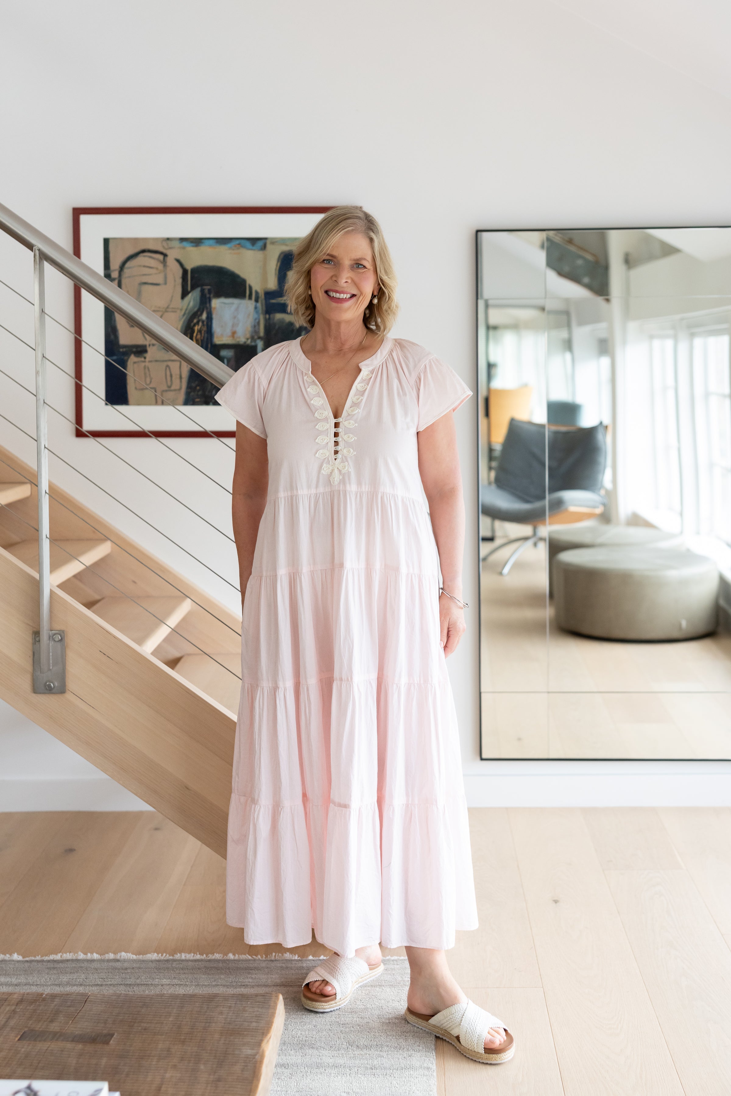 Camellia Dress Shell Pink & White