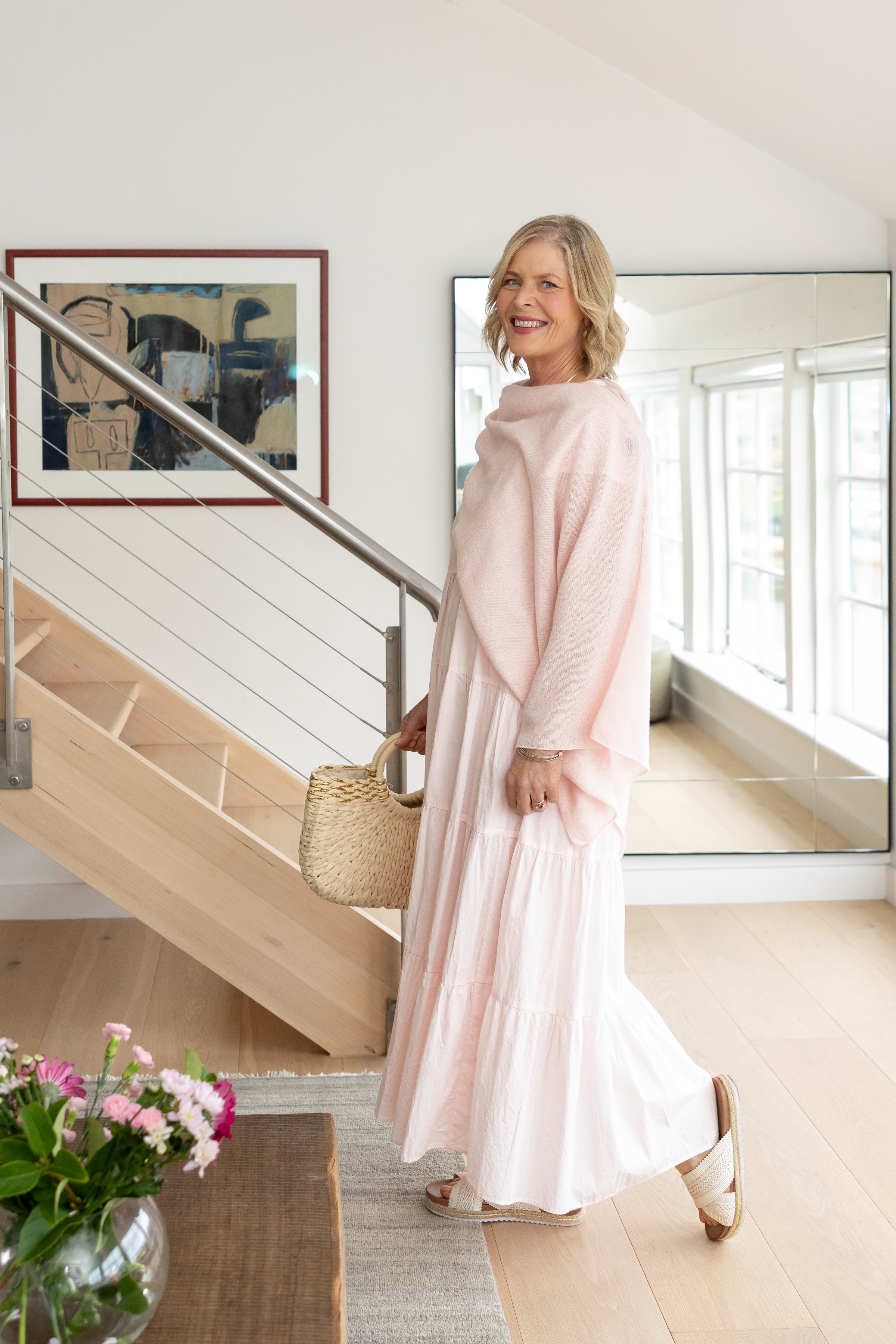 Camellia Dress Shell Pink & White