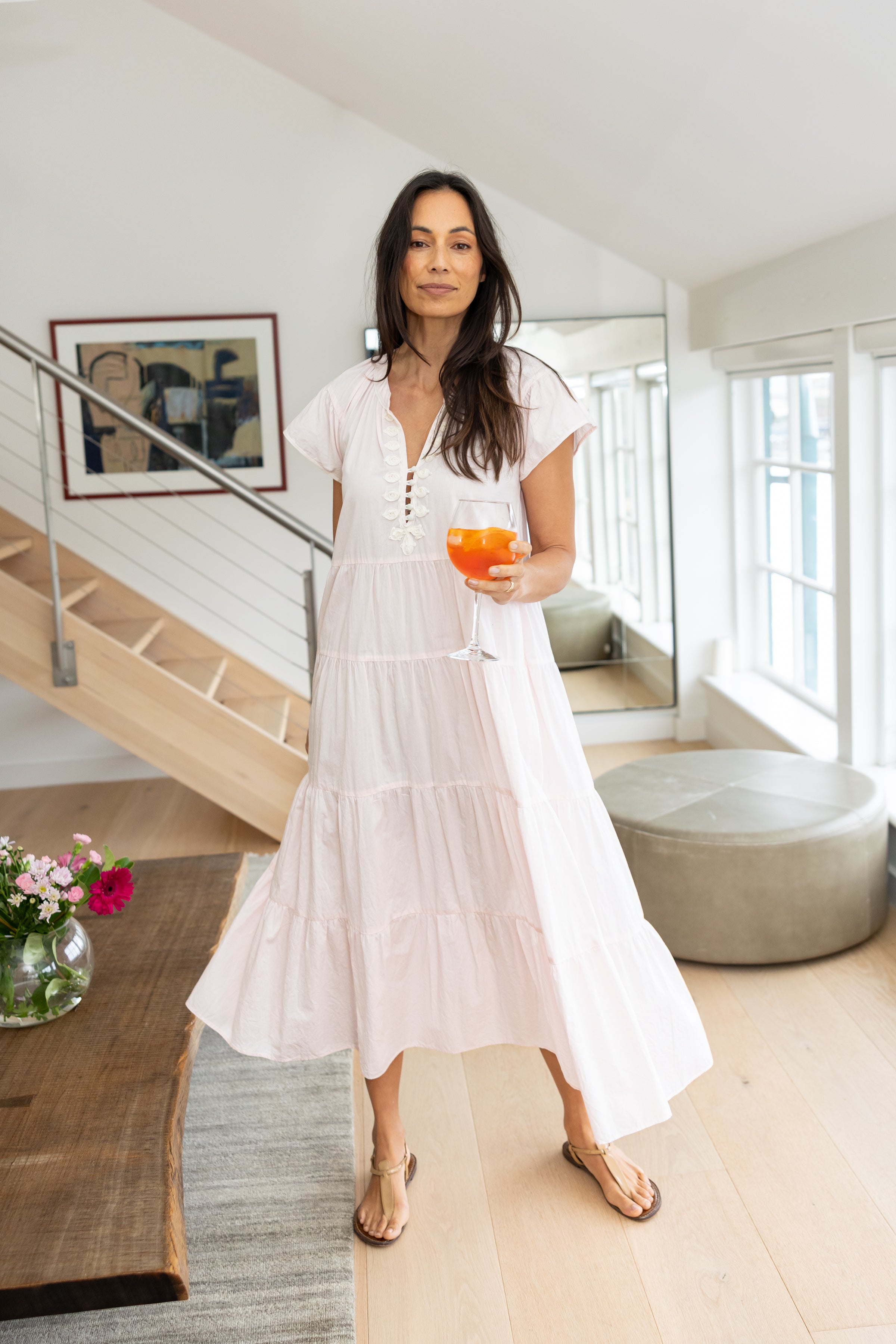 Camellia Dress Shell Pink & White