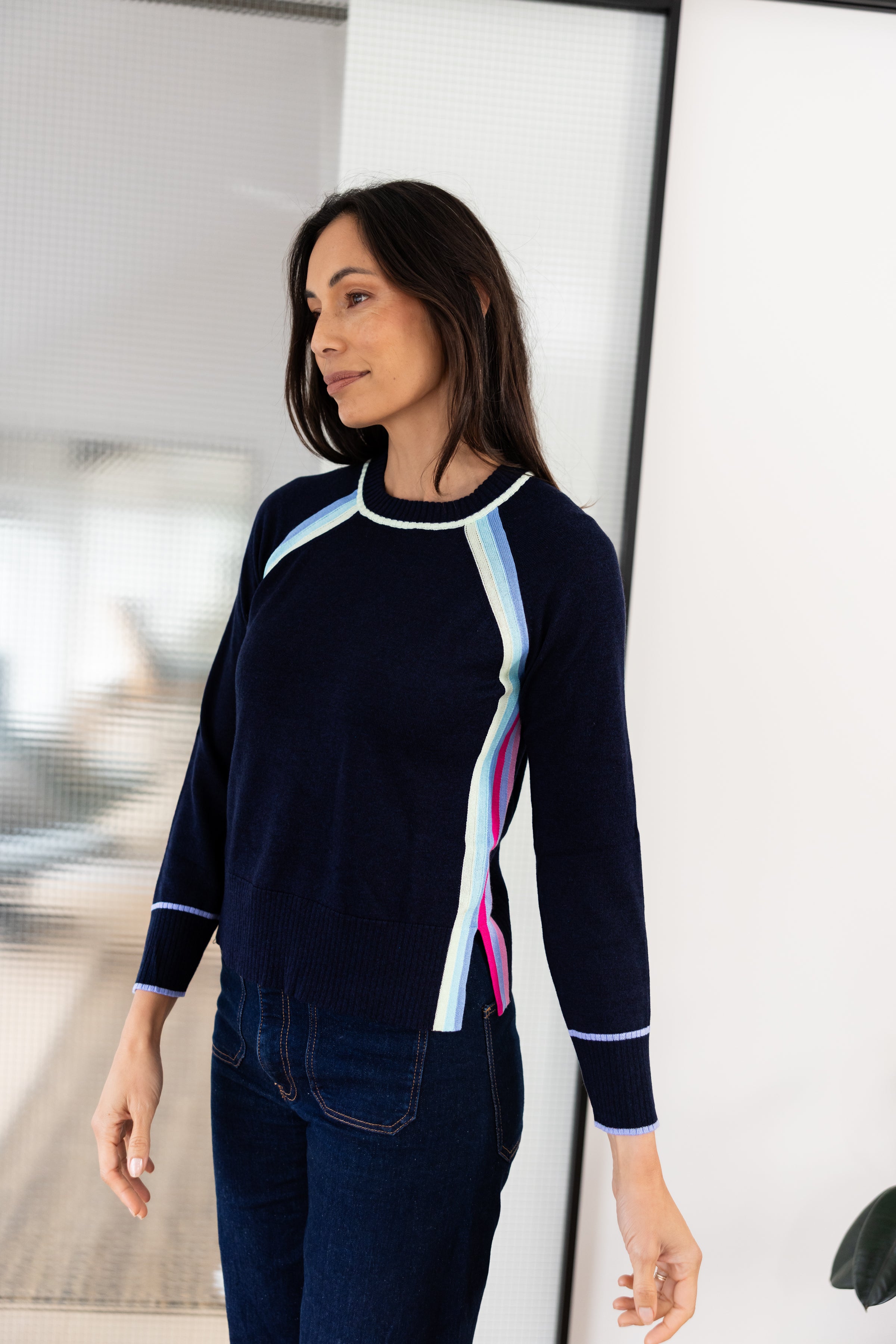 Rainbow Raglan French Navy
