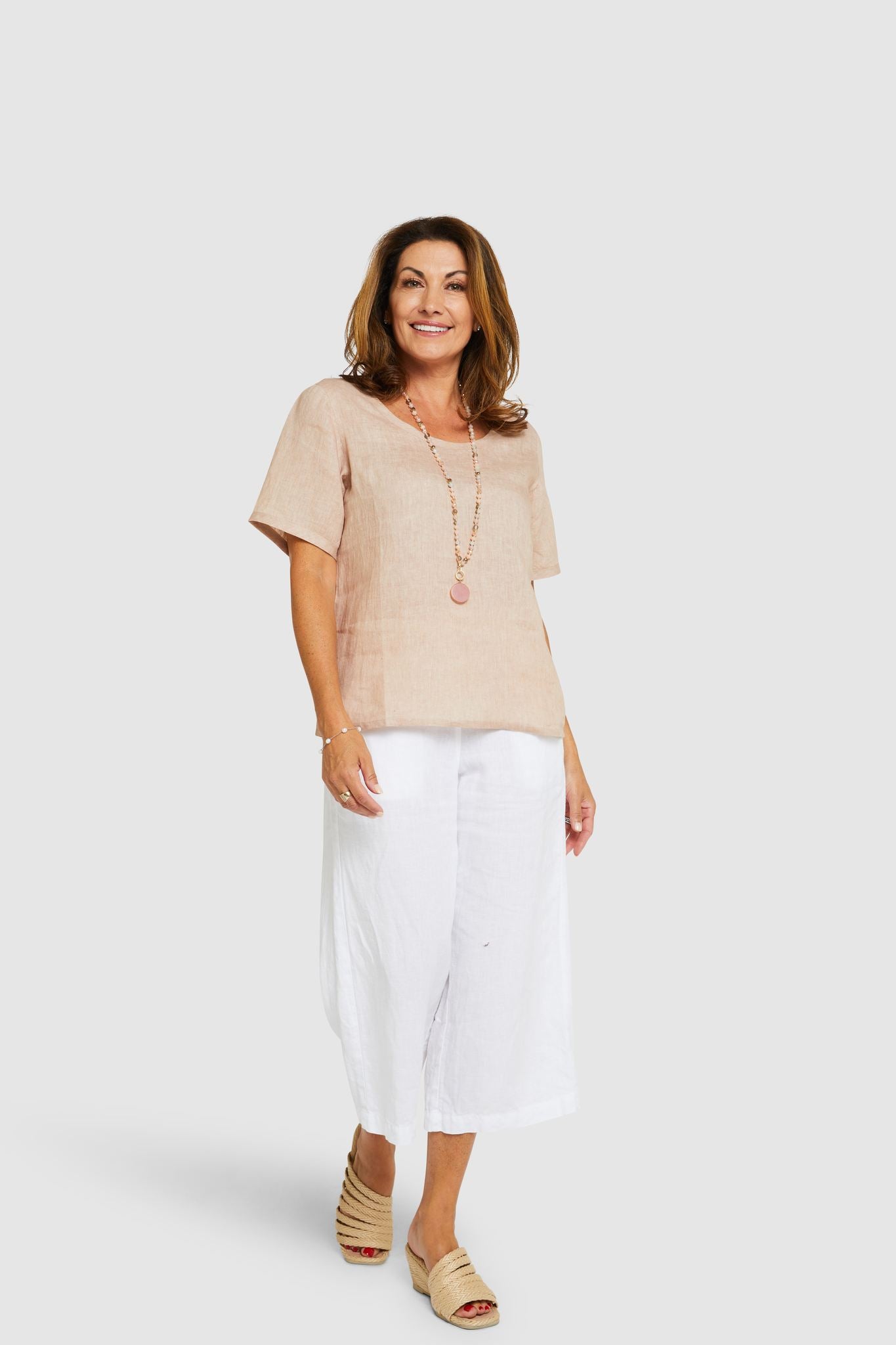 Coco Longer Sleeve Linen T-Shirt Cappucino