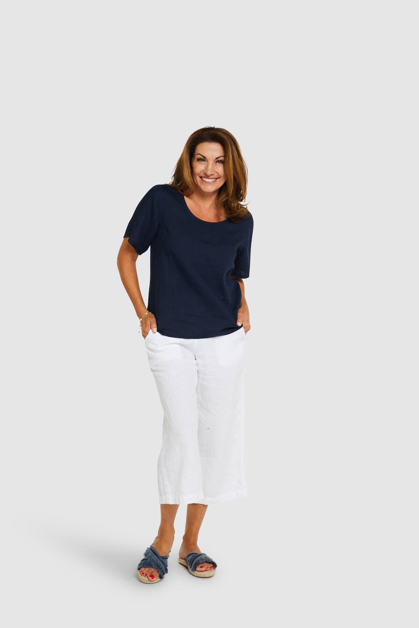 Coco Longer Sleeve Linen T-Shirt French Navy