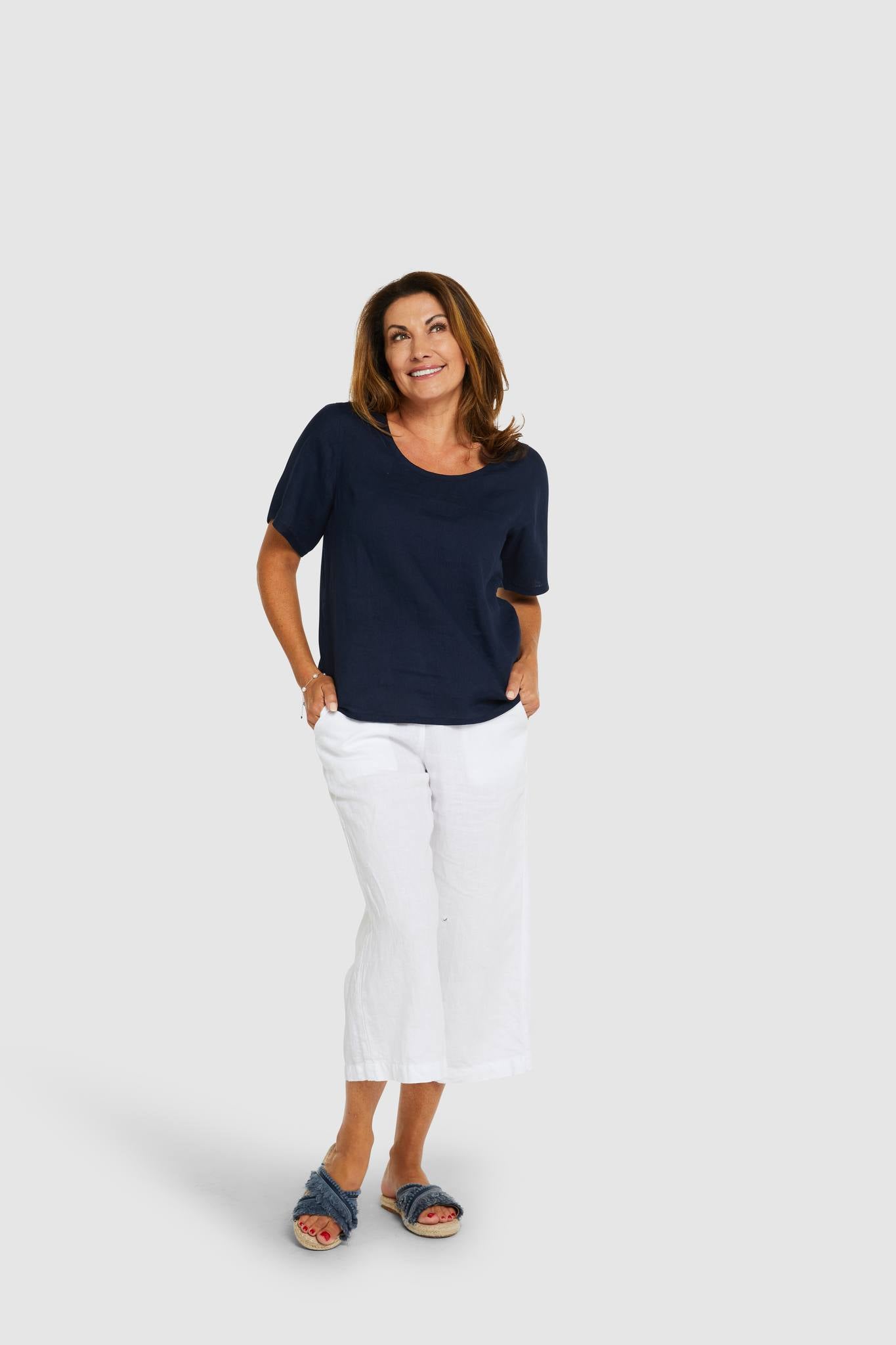 Coco Longer Sleeve Linen T-Shirt French Navy