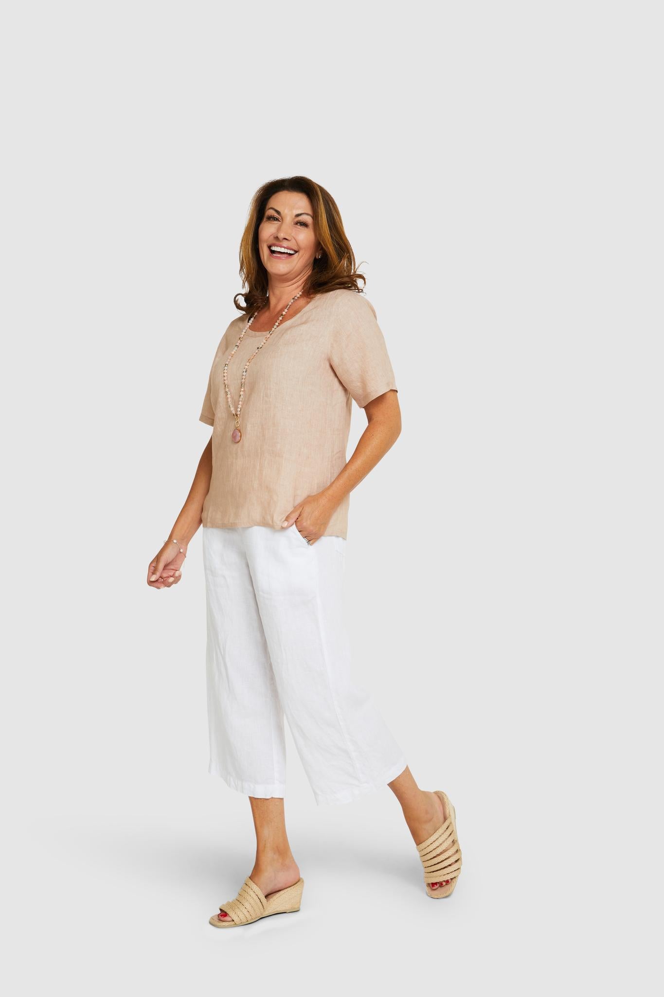 Coco Longer Sleeve Linen T-Shirt Cappucino