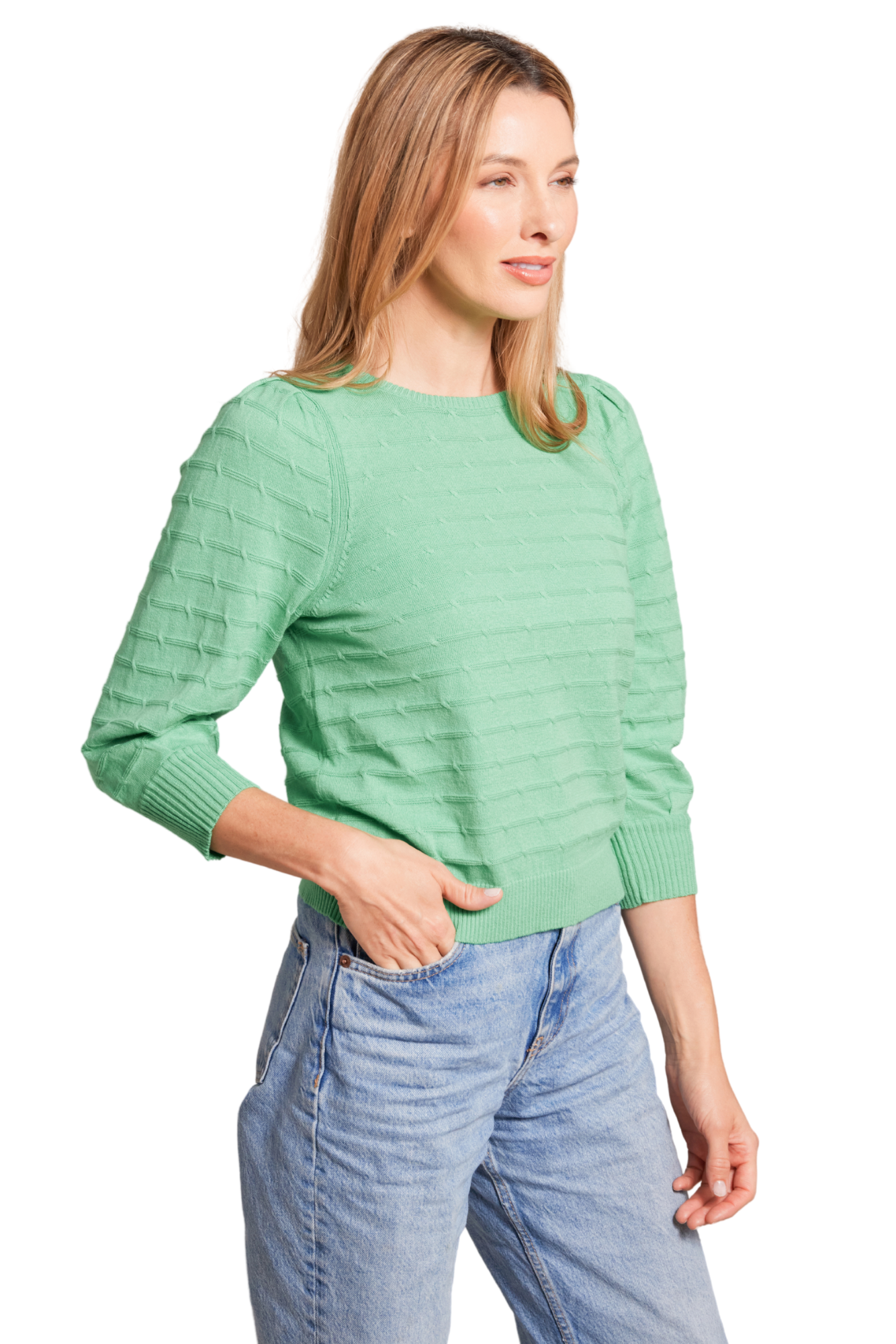 Audrey 3/4 Puff Sleeve Rolling Green