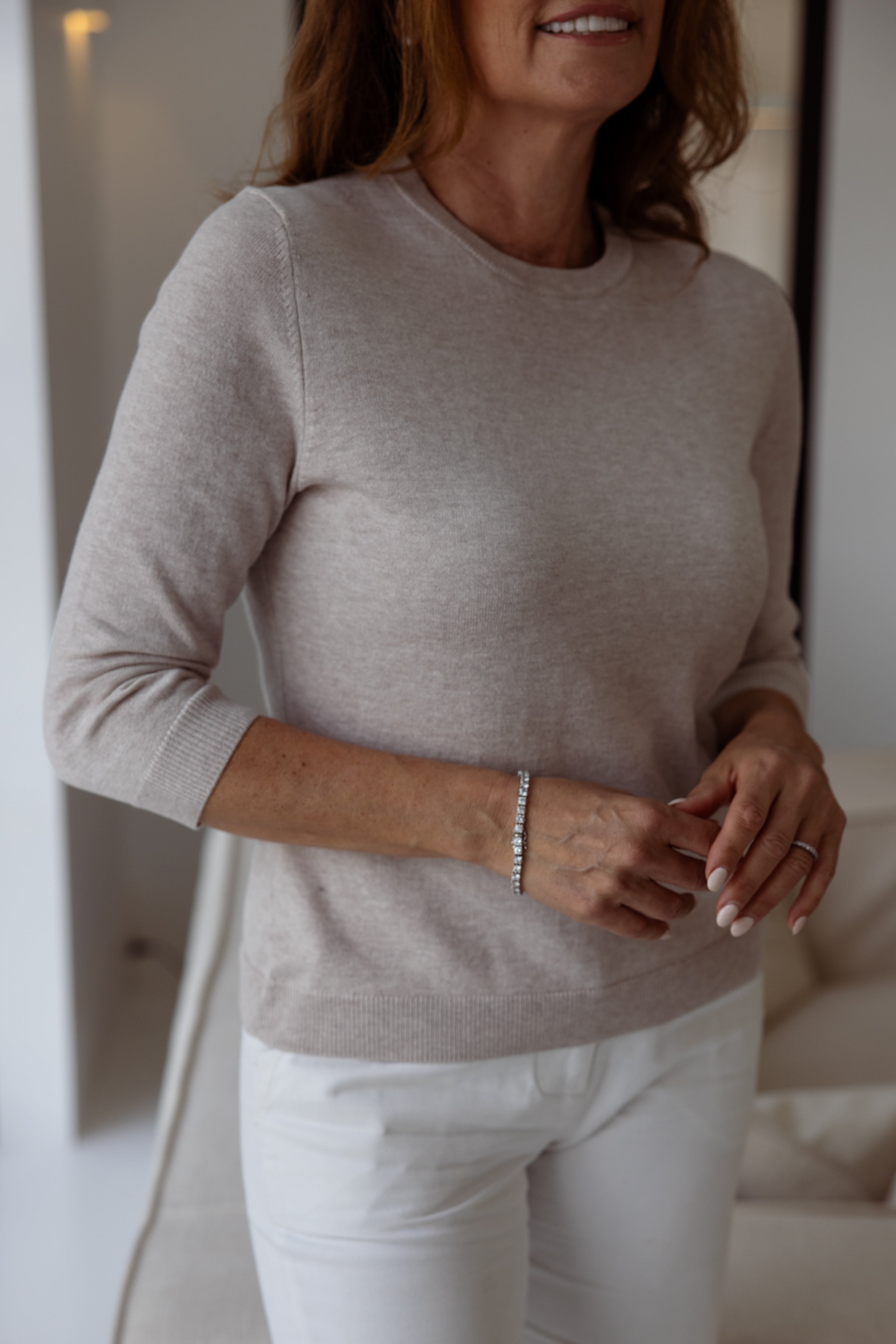 Avery 3/4 Sleeve Crew Ecru