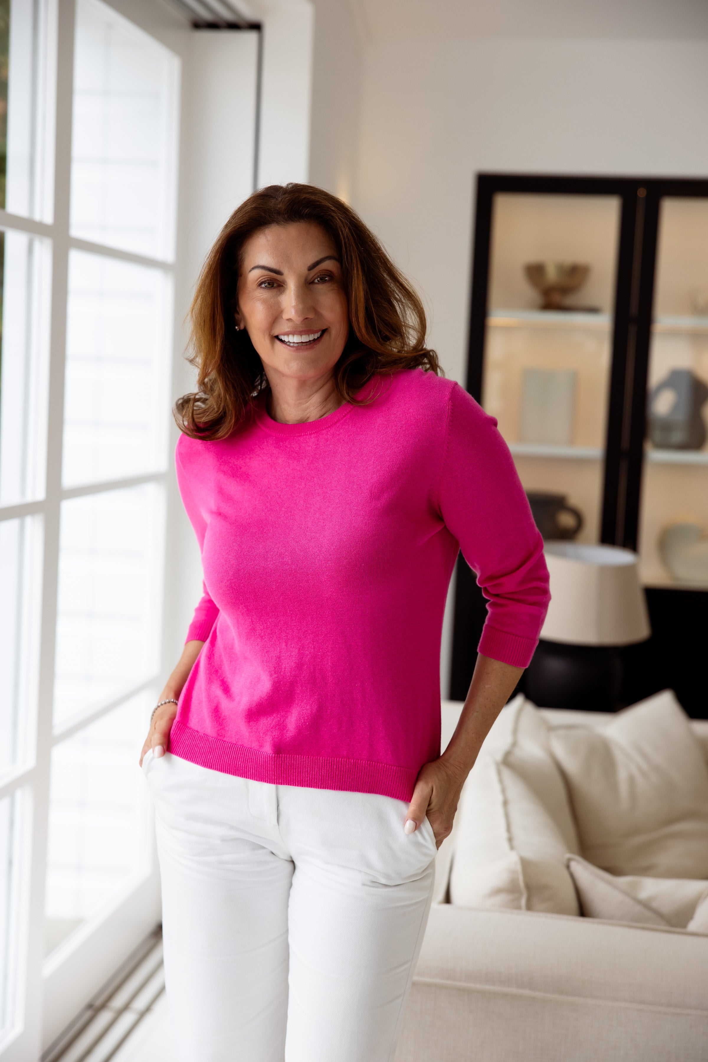 Avery 3/4 Sleeve Crew Malibu Pink