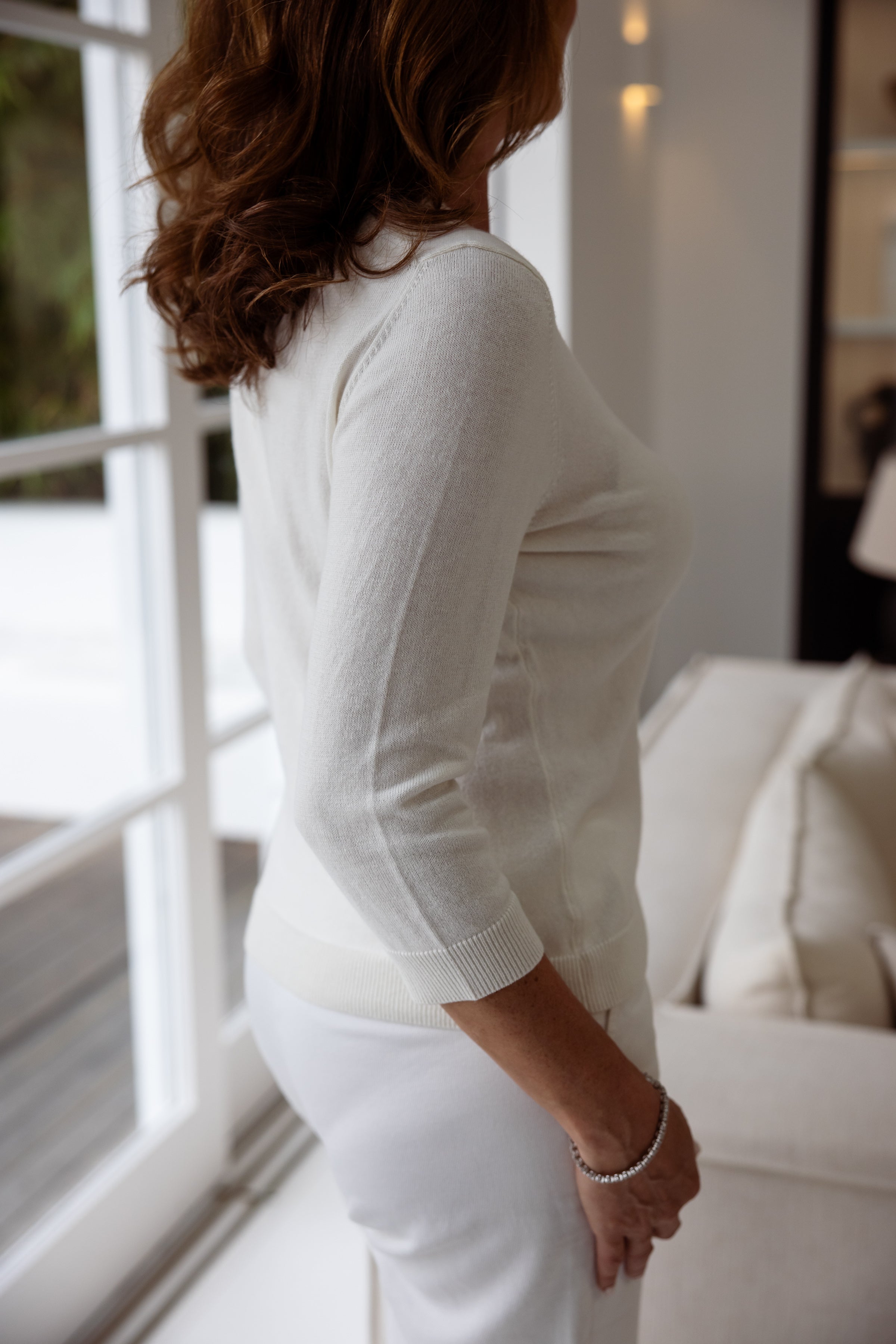 Avery 3/4 Sleeve Crew Off White