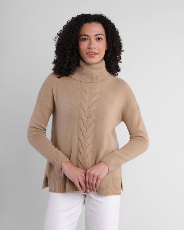 Cashmere Turtleneck with Zip Baby Camel