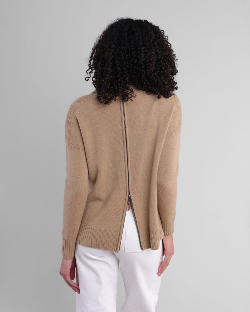 Cashmere Turtleneck with Zip Baby Camel