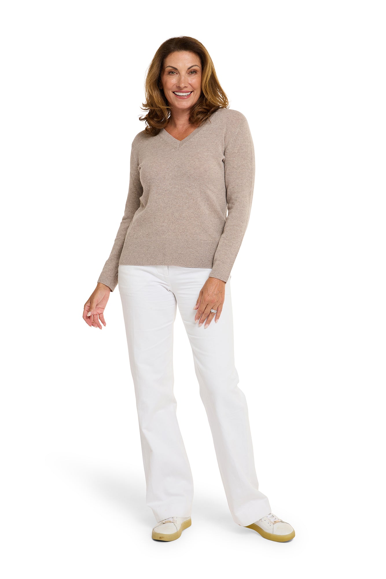 Essential V Neck Jumper in Coconut