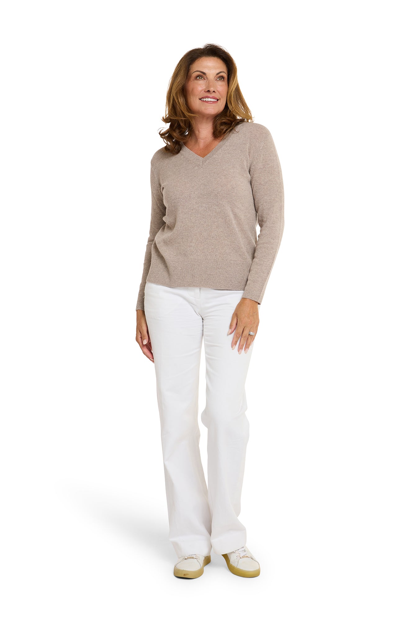 Essential V Neck Jumper in Coconut